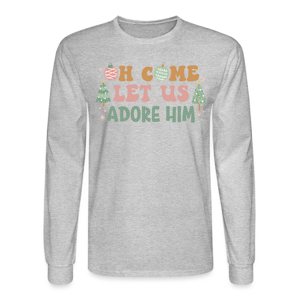 Oh Come Let Us Adore Him Christmas Family Men's Long Sleeve T-Shirt - heather gray