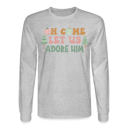 Oh Come Let Us Adore Him Christmas Family Men's Long Sleeve T-Shirt - heather gray