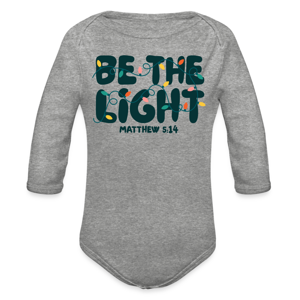 Be the Light Christmas Baby Long Sleeve Onesie - heather grey