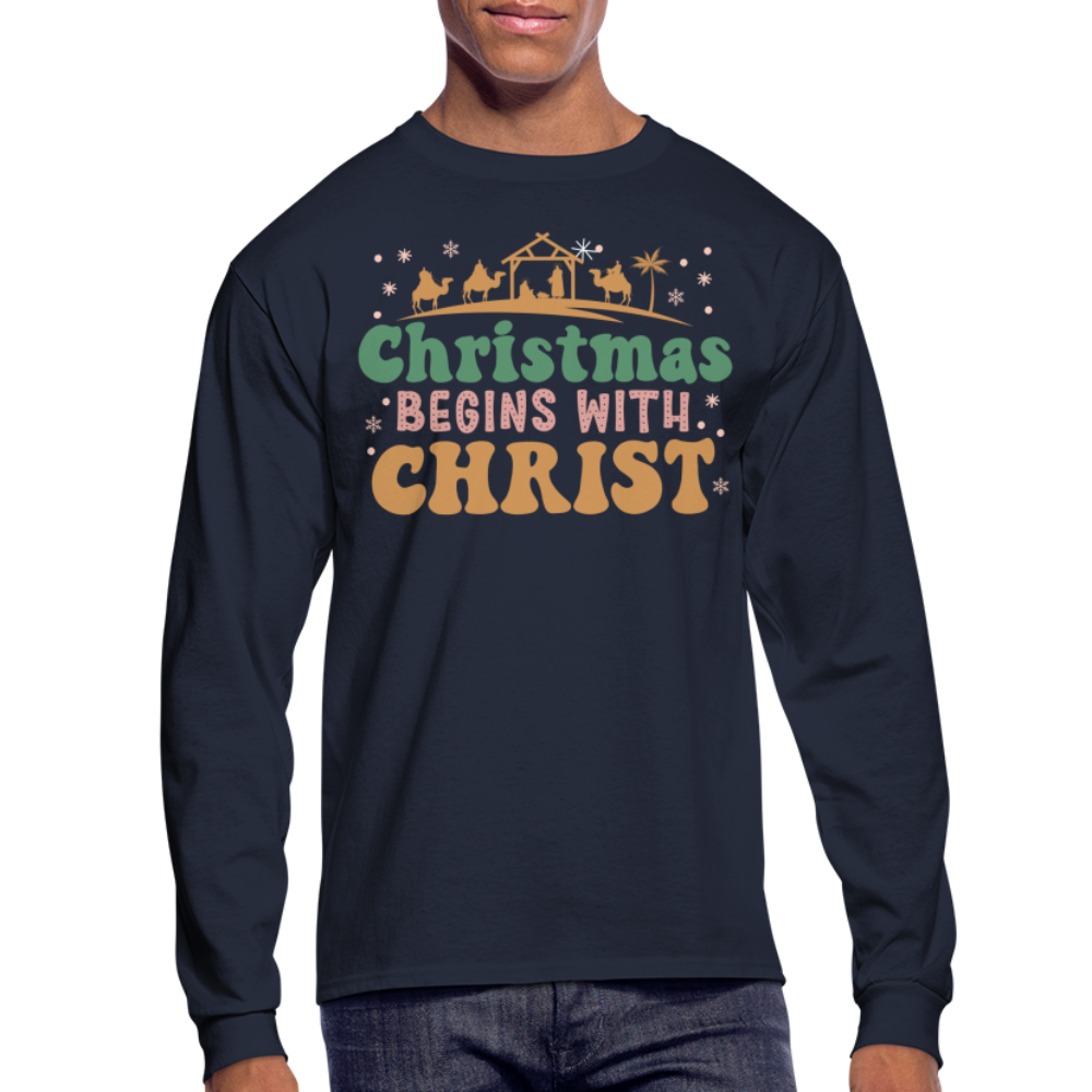 Christmas Begins with Christ Christmas Family Men's Long Sleeve T-Shirt - navy