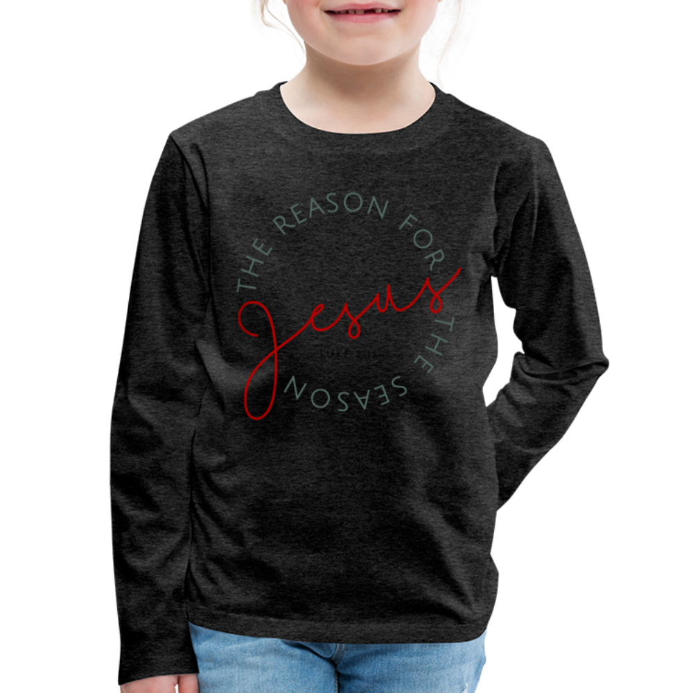 The Reason for the Season (Color) Christmas Family Kids' Premium Long Sleeve T-Shirt - charcoal grey