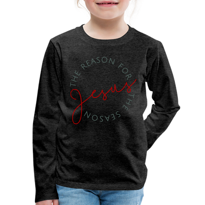 The Reason for the Season (Color) Christmas Family Kids' Premium Long Sleeve T-Shirt - charcoal grey