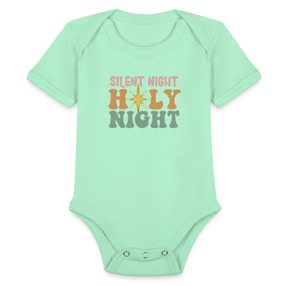 Silent Night Christmas Family Organic Short Sleeve Baby Bodysuit - light mint