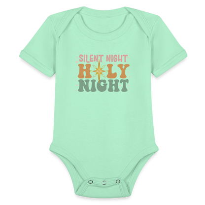 Silent Night Christmas Family Organic Short Sleeve Baby Bodysuit - light mint