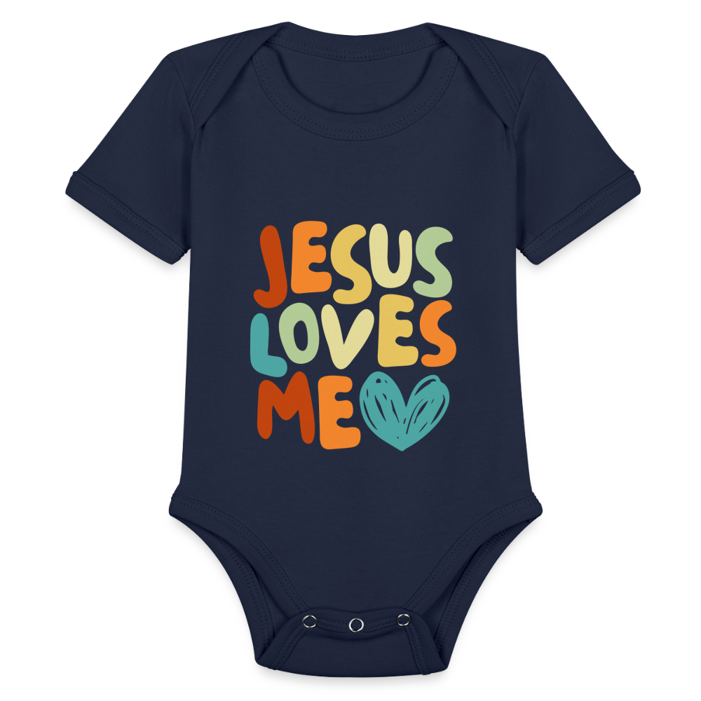 Jesus Loves Me Baby Onesie Bodysuit - dark navy