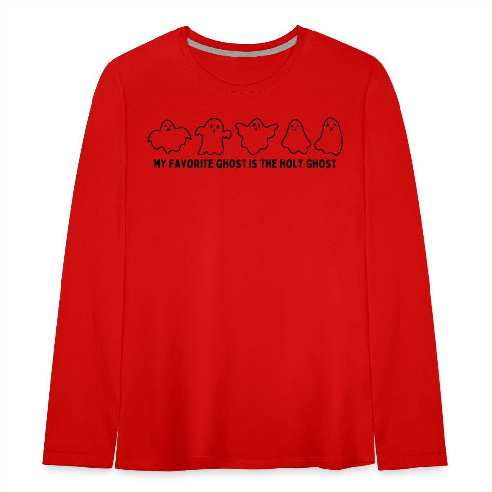 My Favorite Ghost is the Holy Ghost (Outline) Youth Long Sleeve Shirt - red