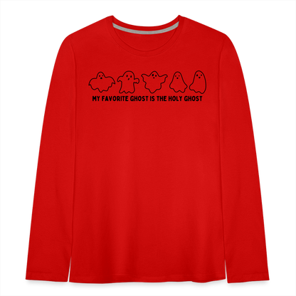 My Favorite Ghost is the Holy Ghost (Outline) Youth Long Sleeve Shirt - red