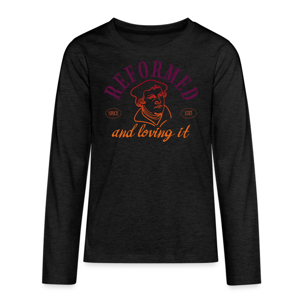 Reformed & Loving It (Color) Reformation Day Kid's Long Sleeve Shirt - charcoal grey