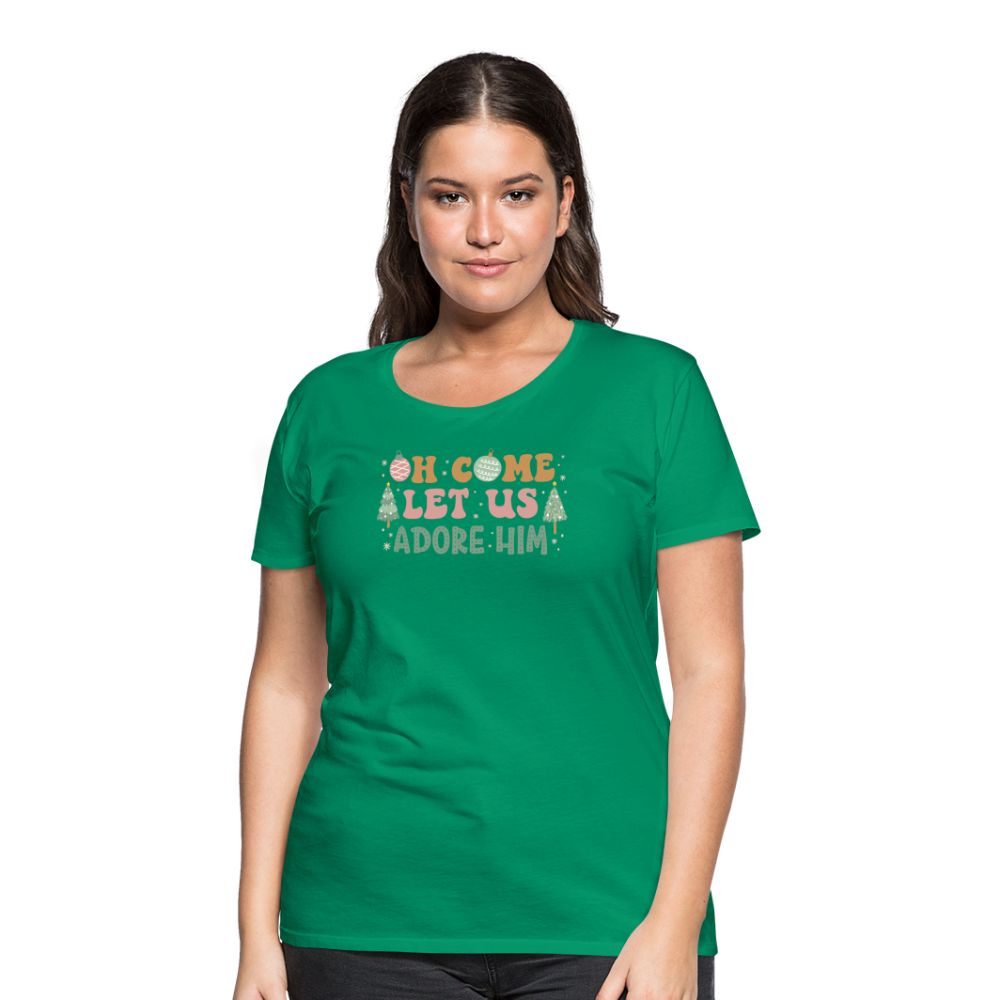 O Come Let Us Adore Him Christmas Family Women’s Premium T-Shirt - kelly green