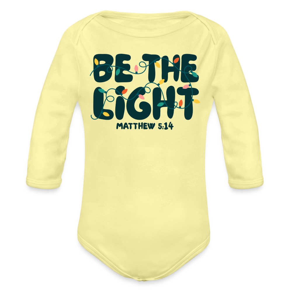 Be the Light Christmas Baby Long Sleeve Onesie - washed yellow