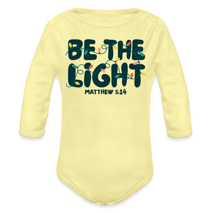 Be the Light Christmas Baby Long Sleeve Onesie - washed yellow