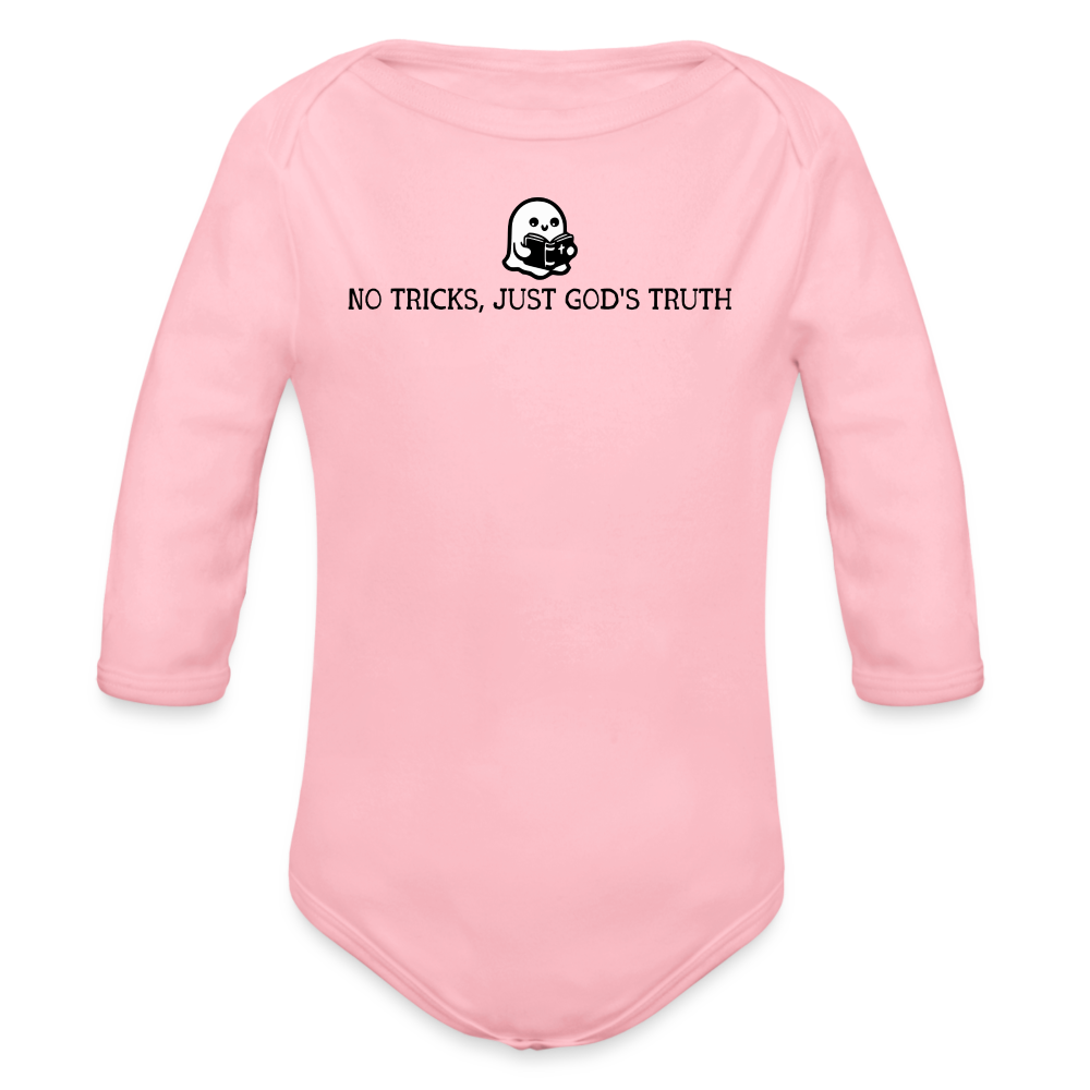 No Tricks Just God's Truth (Bible) Baby Long Sleeve Bodysuit - light pink