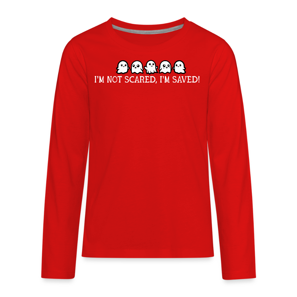 I'm Not Scared I'm Saved (W) Kid's Long Sleeve Shirt - red