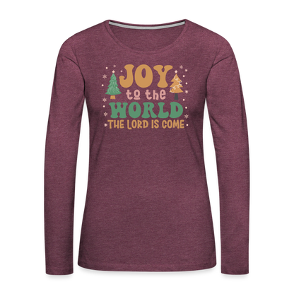 Joy to the World Christmas Family Women's Premium Long Sleeve T-Shirt - heather burgundy