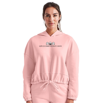 Life is Scary Without Jesus Women's Cropped Hoodie - light pink