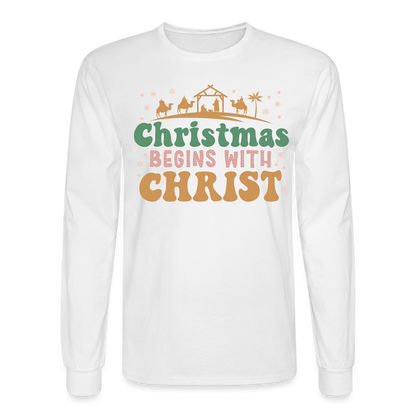 Christmas Begins with Christ Christmas Family Men's Long Sleeve T-Shirt - white