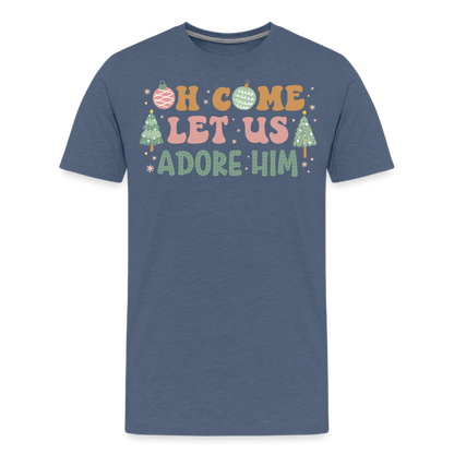 Oh Come Let Us Adore Him Christmas Family Men's Premium T-Shirt - heather blue