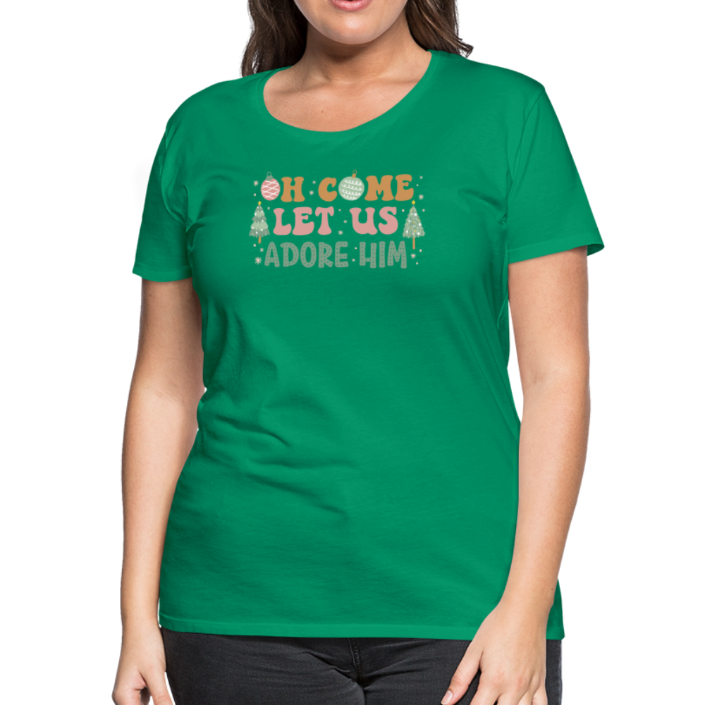 O Come Let Us Adore Him Christmas Family Women’s Premium T-Shirt - kelly green