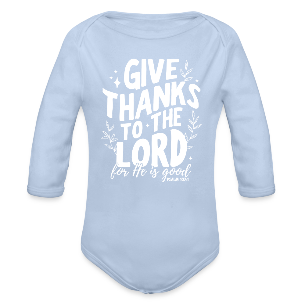 Give Thanks to the Lord Baby Long Sleeve Onesie - sky