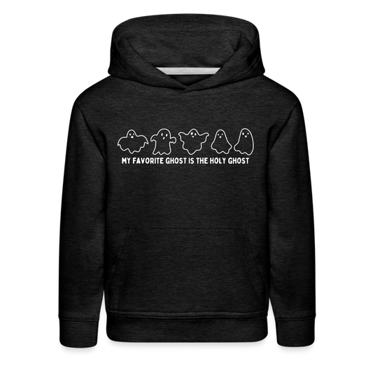 My Favorite Ghost is the Holy Ghost (Outline) Youth Hoodie - charcoal grey