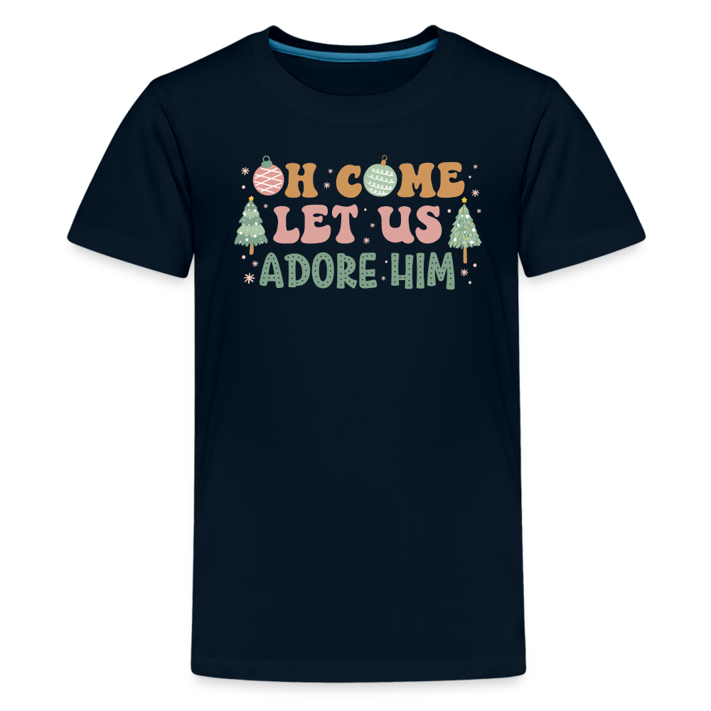 Oh Come Let Us Adore Him Christmas Family Kids' Premium T-Shirt - deep navy