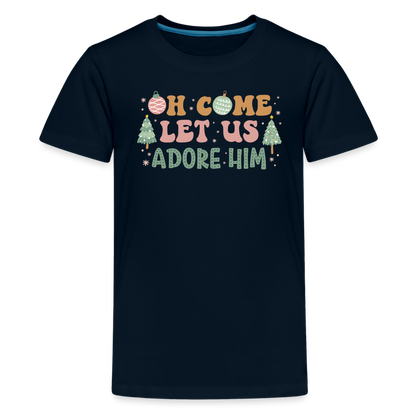 Oh Come Let Us Adore Him Christmas Family Kids' Premium T-Shirt - deep navy