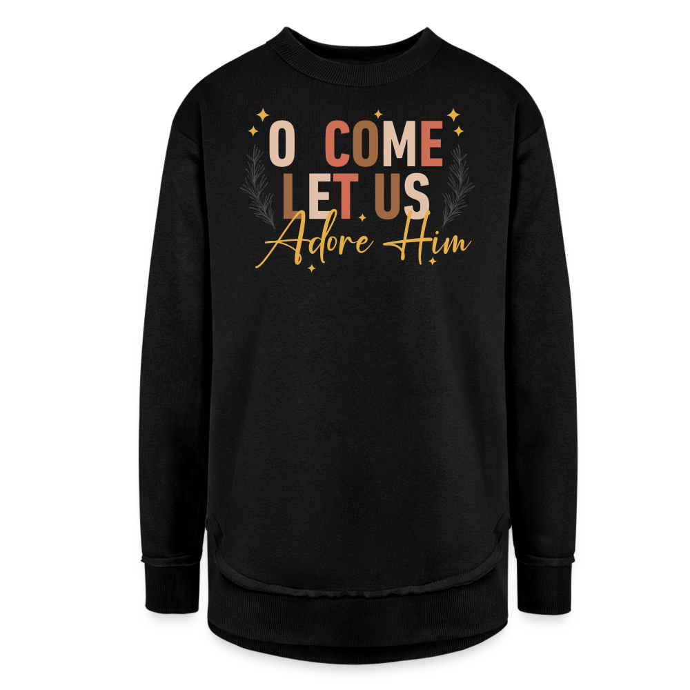 O Come Let us Adore Him Christmas Women's Tunic Sweater - black