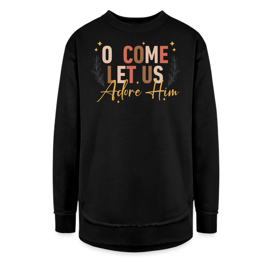 O Come Let us Adore Him Christmas Women's Tunic Sweater - black