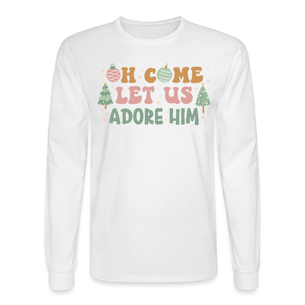 Oh Come Let Us Adore Him Christmas Family Men's Long Sleeve T-Shirt - white