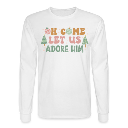 Oh Come Let Us Adore Him Christmas Family Men's Long Sleeve T-Shirt - white