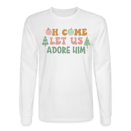 Oh Come Let Us Adore Him Christmas Family Men's Long Sleeve T-Shirt - white