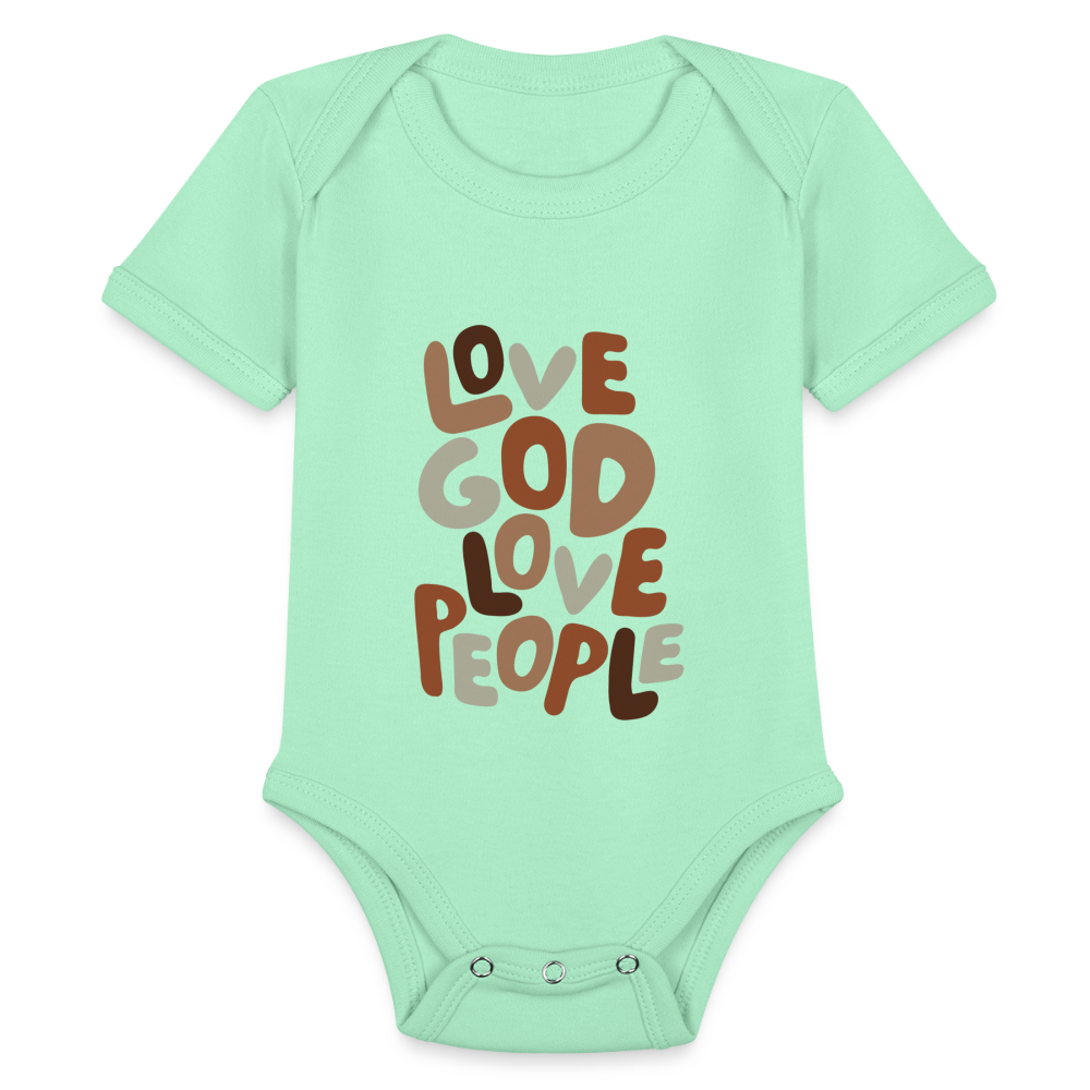 Love God Love People Baby Onesie Bodysuit - light mint