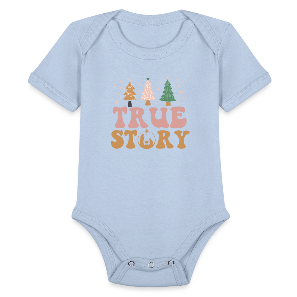 True Story Christmas Family Organic Short Sleeve Baby Bodysuit - sky