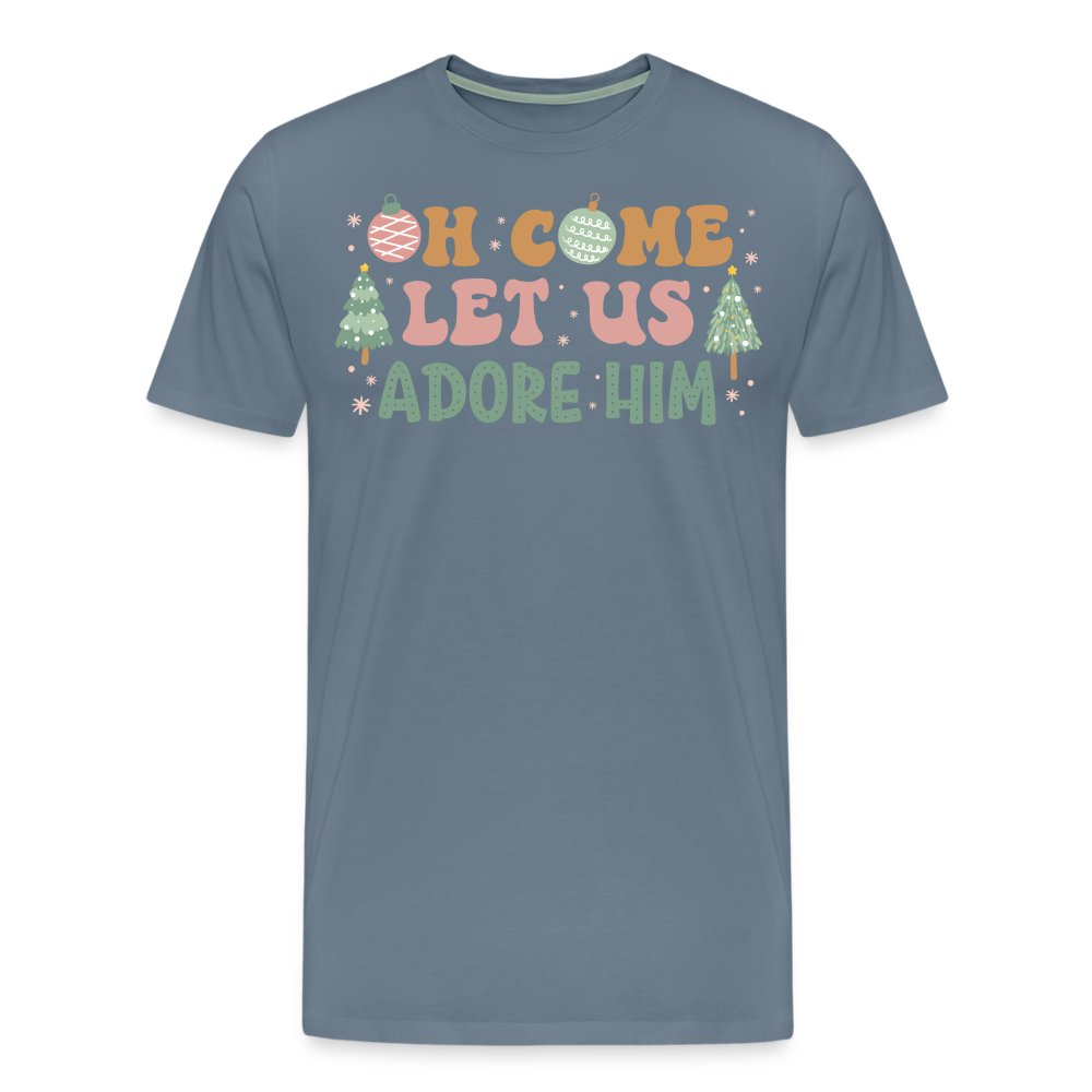 Oh Come Let Us Adore Him Christmas Family Men's Premium T-Shirt - steel blue