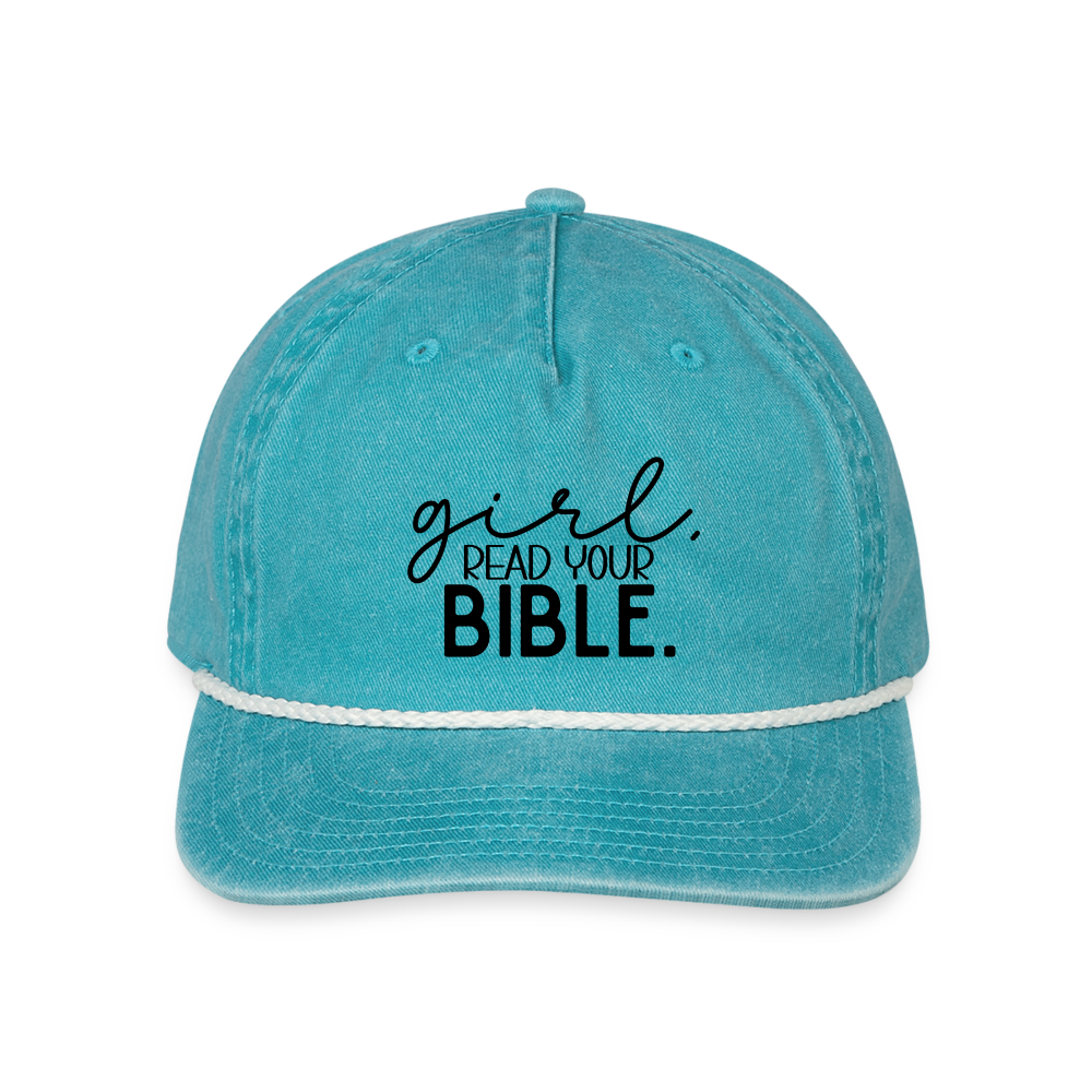 Girl Read Your Bible Hat Cap - faded turquoise