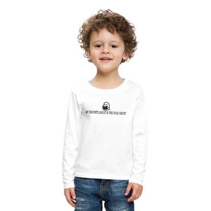 My Favorite Ghost is the Holy Ghost (Bible) Kids Long Sleeve Shirt - white