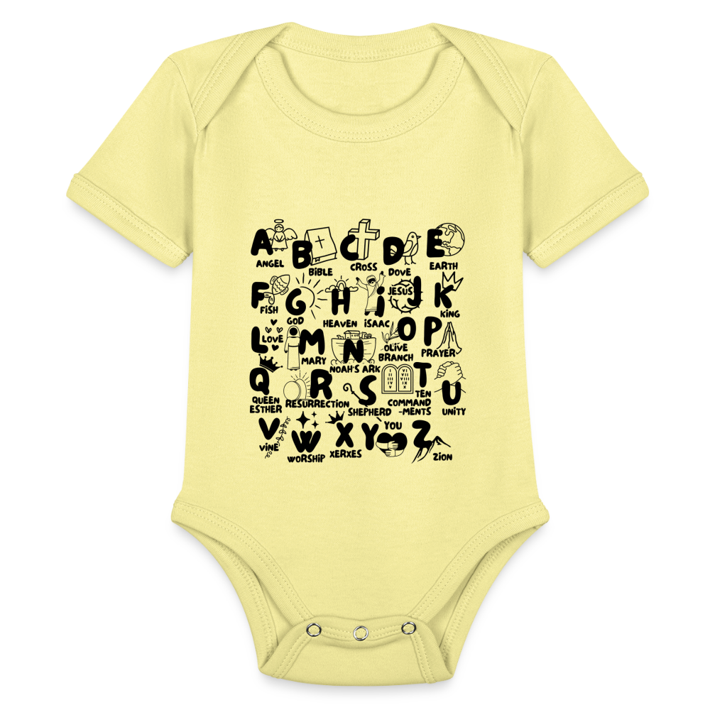 Bible Alphabet Baby Onesie Bodysuit - washed yellow