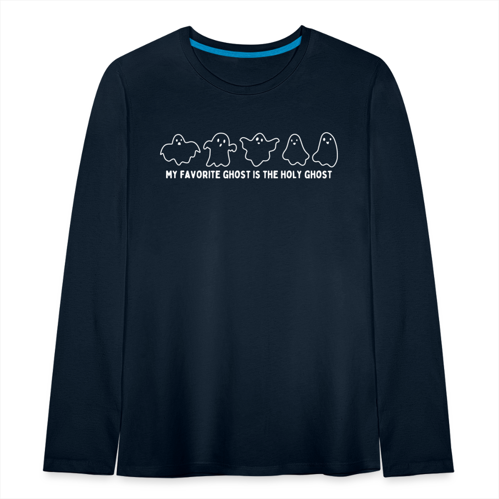 My Favorite Ghost is the Holy Ghost Youth Long Sleeve Shirt - deep navy