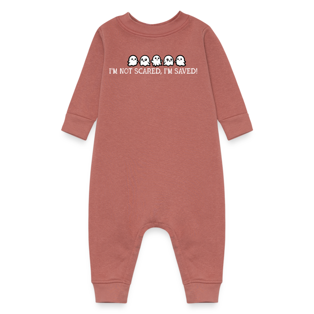 I'm Not Scared, I'm Saved (W) Baby Fleece Bodysuit - mauve