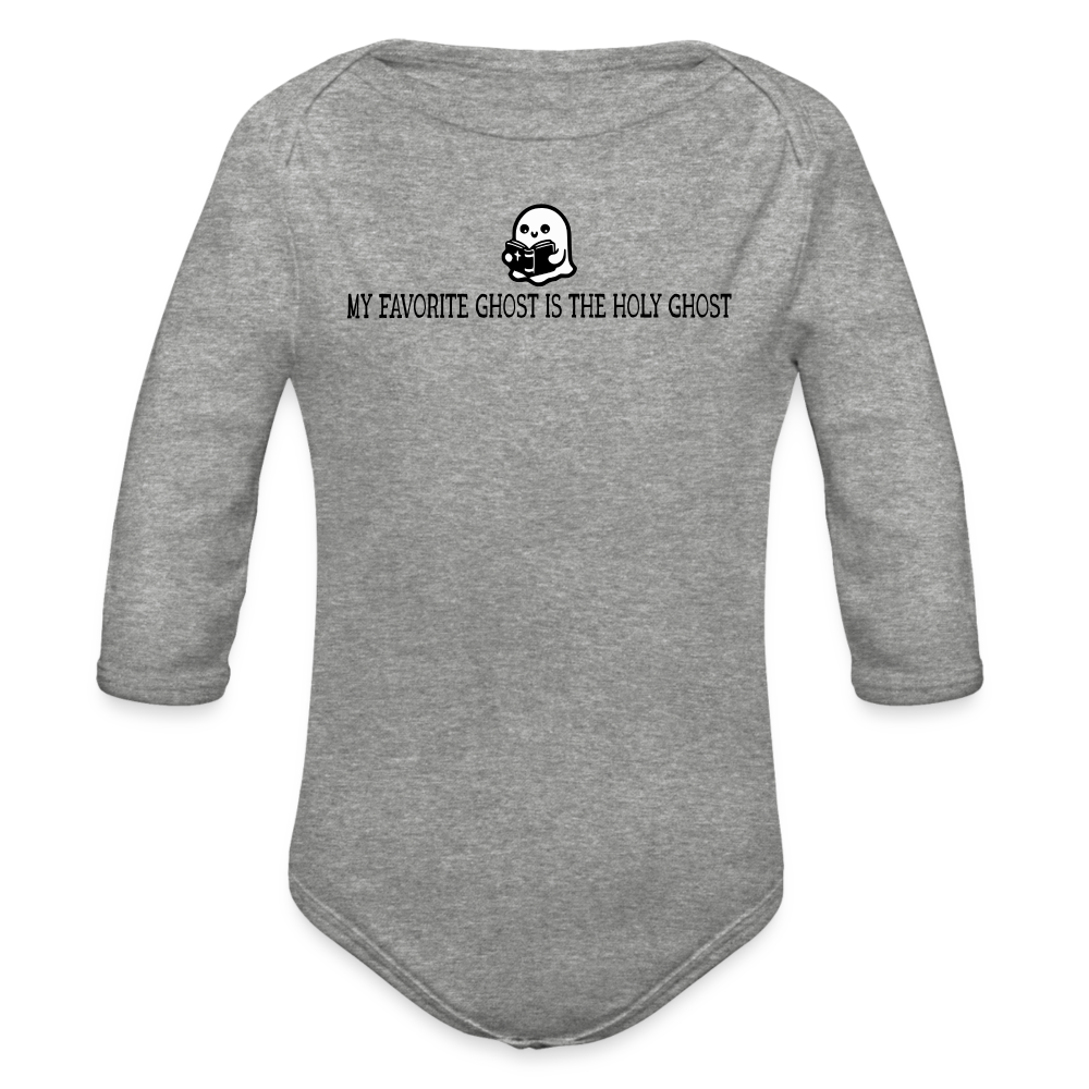 My Favorite Ghost is the Holy Ghost (Bible) Baby Long Sleeve Bodysuit - heather grey