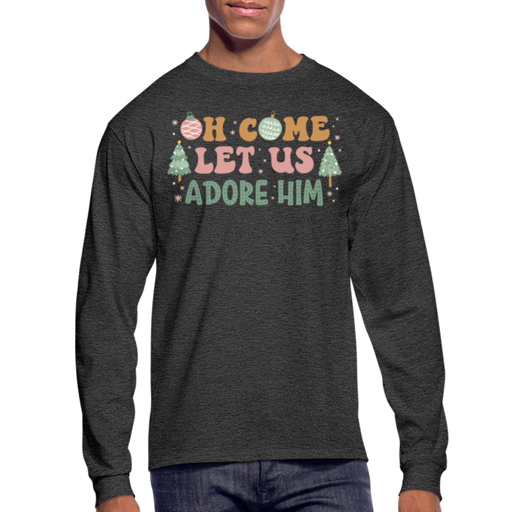 Oh Come Let Us Adore Him Christmas Family Men's Long Sleeve T-Shirt - heather black