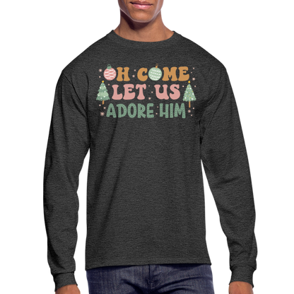 Oh Come Let Us Adore Him Christmas Family Men's Long Sleeve T-Shirt - heather black