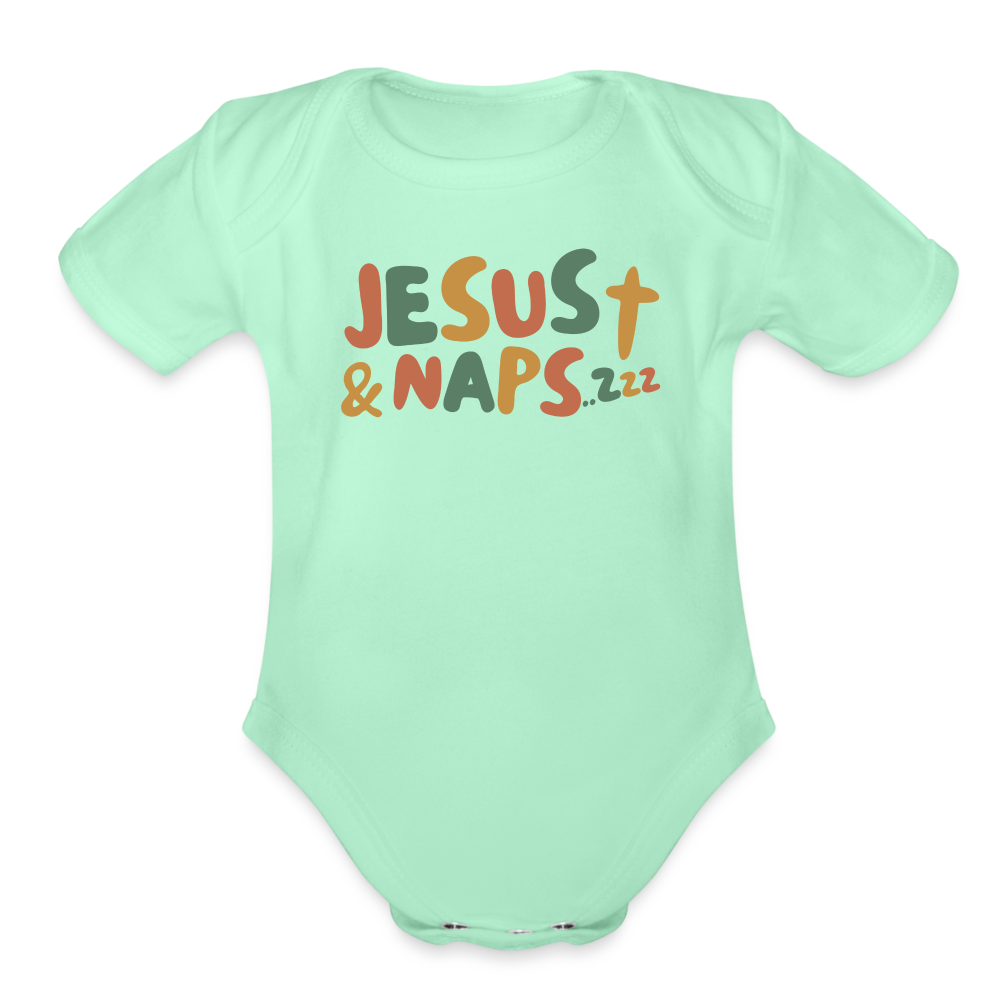 Jesus & Naps Family Organic Short Sleeve Baby Bodysuit - light mint