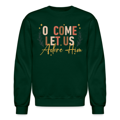 O Come Let us Adore Him Christmas Men's Sweater - forest green