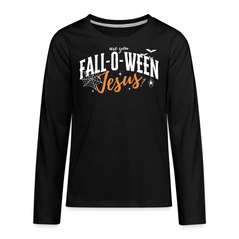 Are You Fall-O-Ween Jesus? (W) Kid's Long Sleeve Shirt - black