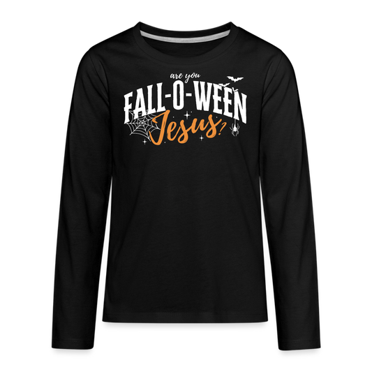 Are You Fall-O-Ween Jesus? (W) Kid's Long Sleeve Shirt - black