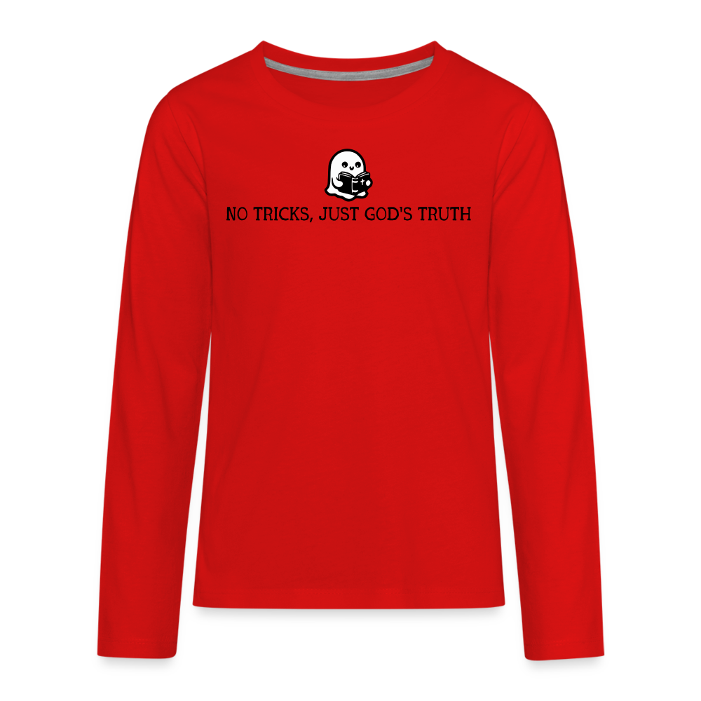 No Tricks Just God's Truth Kids Long Sleeve Shirt - red