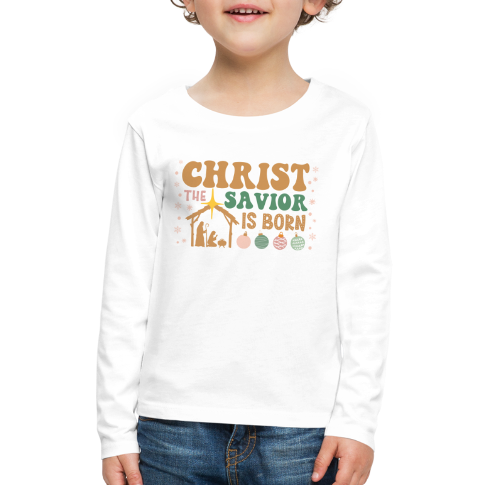 Christ the Savior is Born Christmas Family Kids' Premium Long Sleeve T-Shirt - white