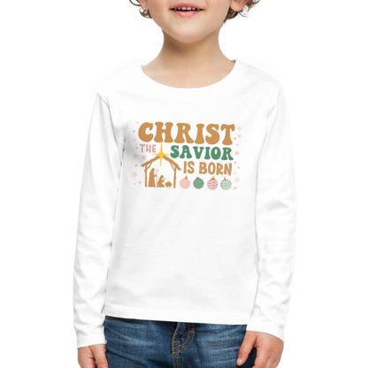 Christ the Savior is Born Christmas Family Kids' Premium Long Sleeve T-Shirt - white