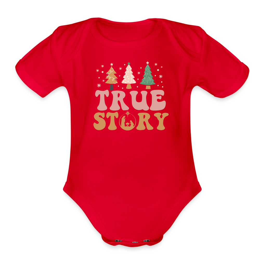 True Story Christmas Family Organic Short Sleeve Baby Bodysuit - red